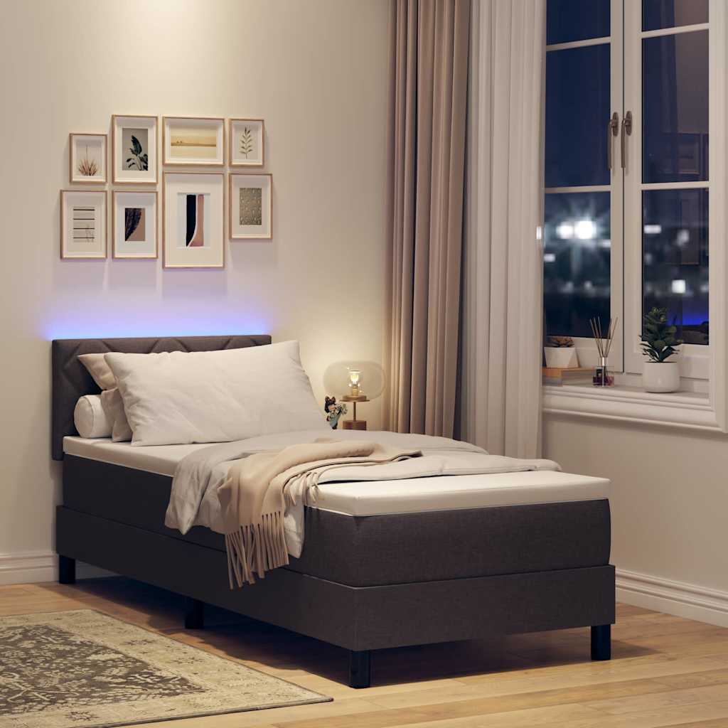 Box spring seng med madras med LED Mørk Brun 80 x 200 cm Stof