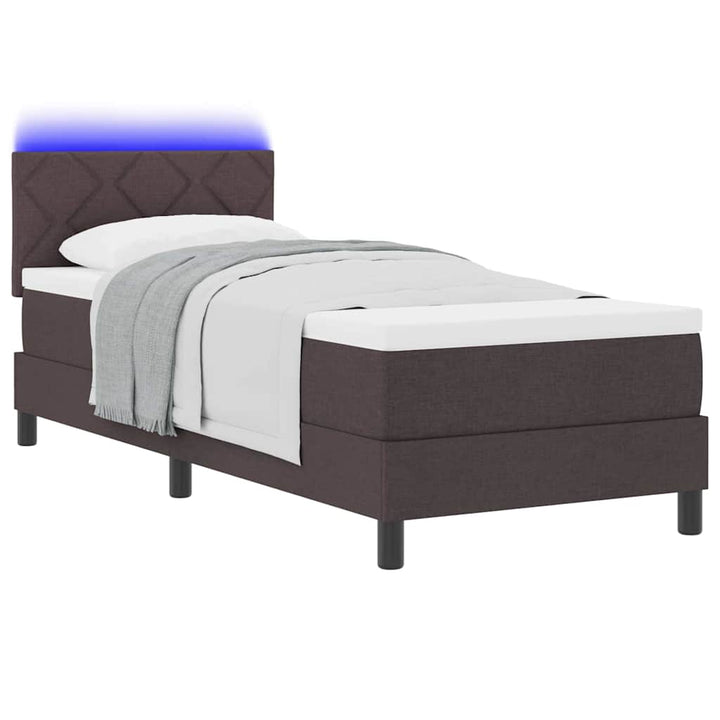 Box spring seng med madras med LED Mørk Brun 80 x 200 cm Stof