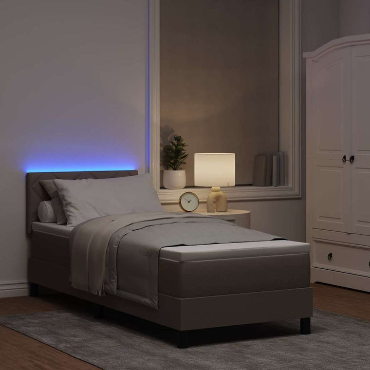 Box spring seng med madras med LED Gråbrun 80 x 200 cm Stof