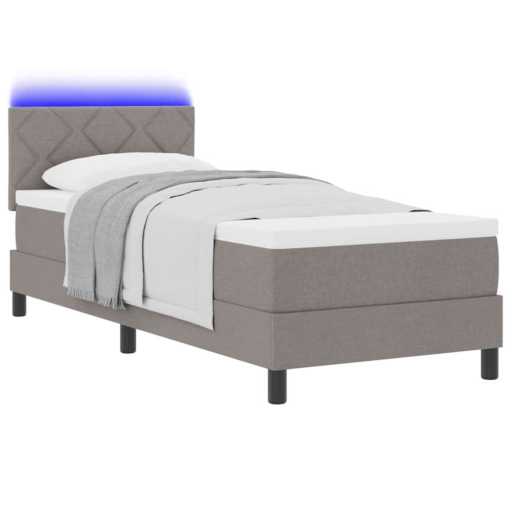 Box spring seng med madras med LED Gråbrun 80 x 200 cm Stof