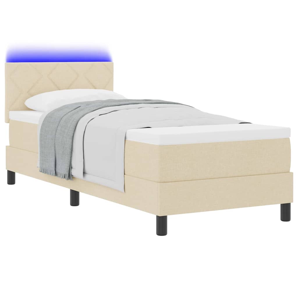 Box spring seng med madras med LED Creme 80 x 200 cm Stof