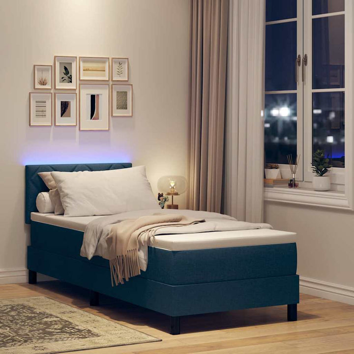 Box spring seng med madras med LED Blå 80 x 200 cm Stof