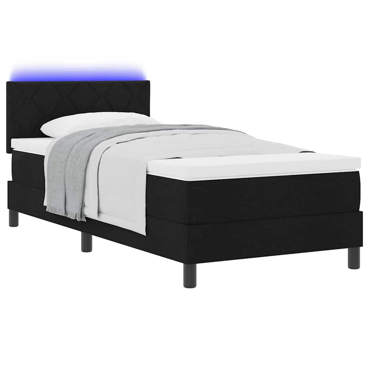 Box spring seng med madras med LED Sort 90 x 200 cm Stof