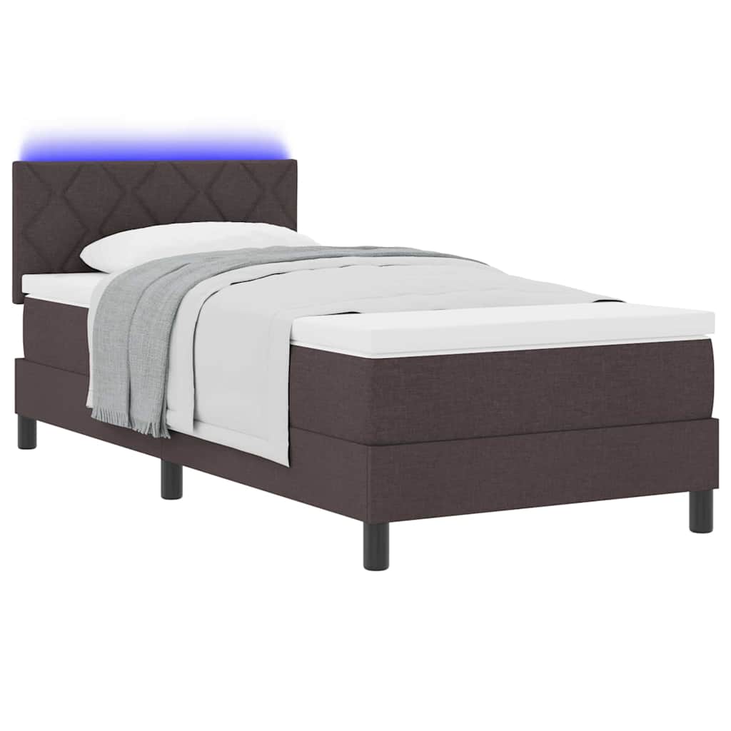 Box spring seng med madras med LED Mørk Brun 90 x 200 cm Stof