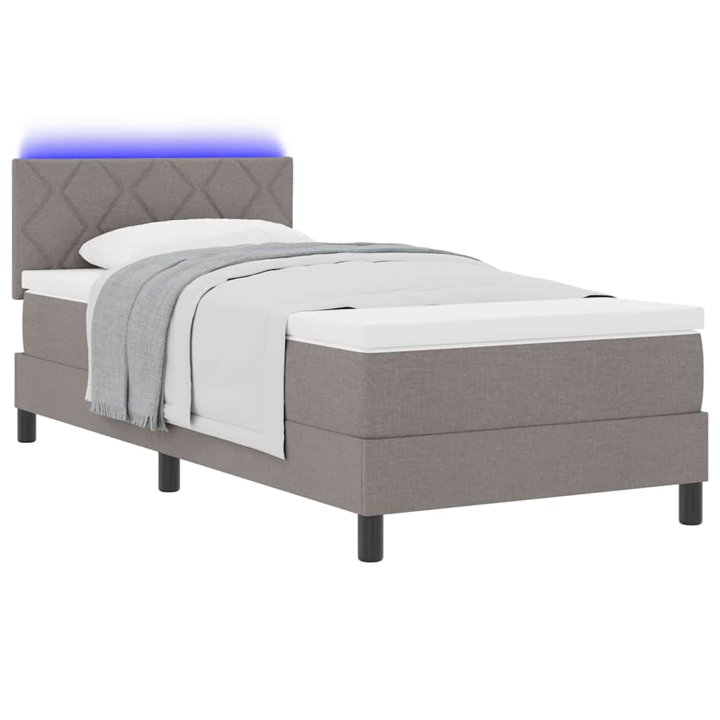 Box spring seng med madras med LED Gråbrun 90 x 200 cm Stof
