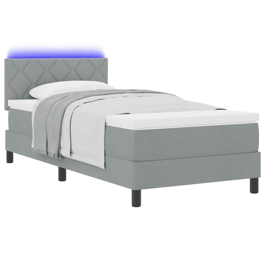 Box spring seng med LED-lysstrimler Lysegrå 100 x 200 cm Stof