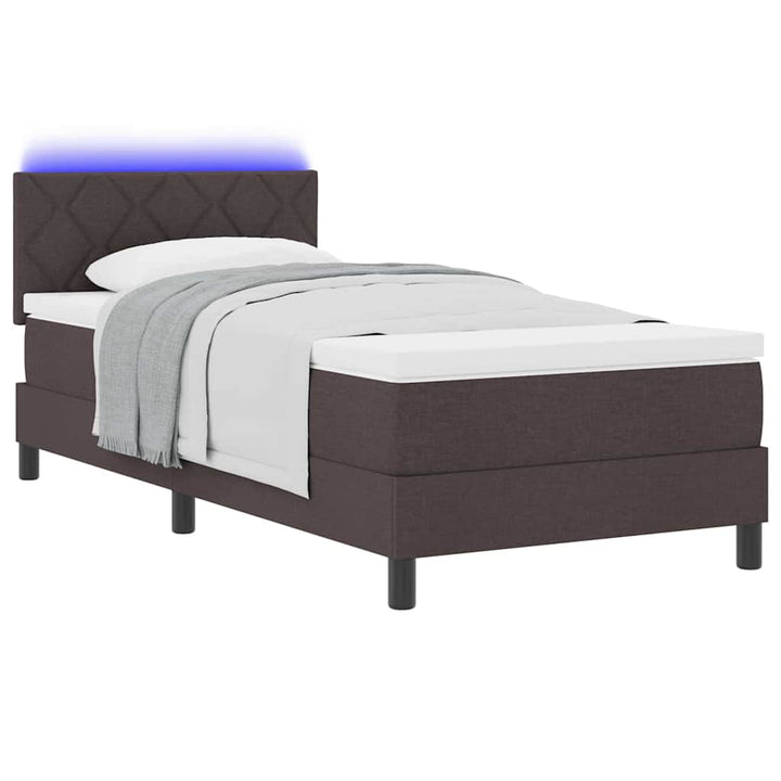 Box spring seng med madras med LED Mørk Brun 100 x 200 cm Stof