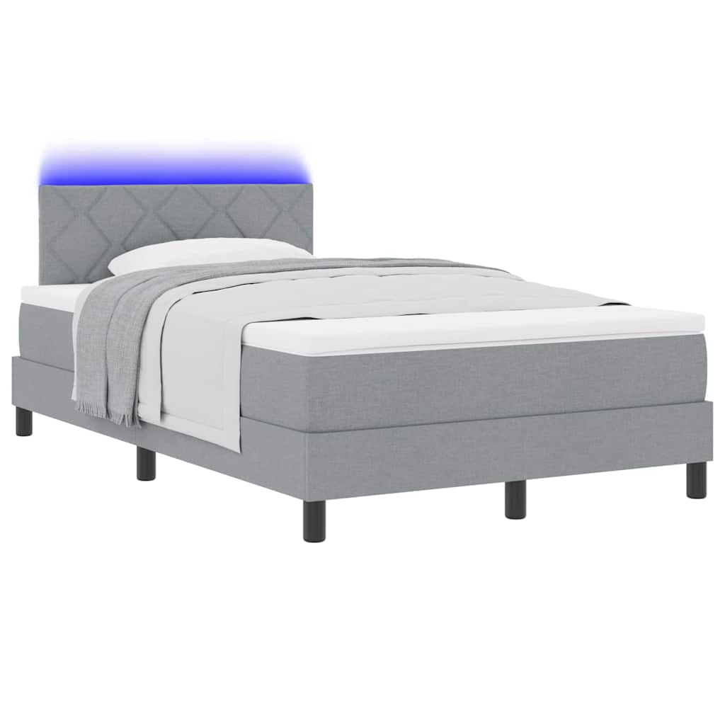 Box spring seng med LED-lysstrimler Lysegrå 120 x 200 cm Stof
