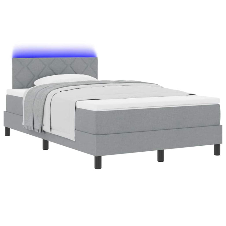 Box spring seng med LED-lysstrimler Lysegrå 120 x 200 cm Stof