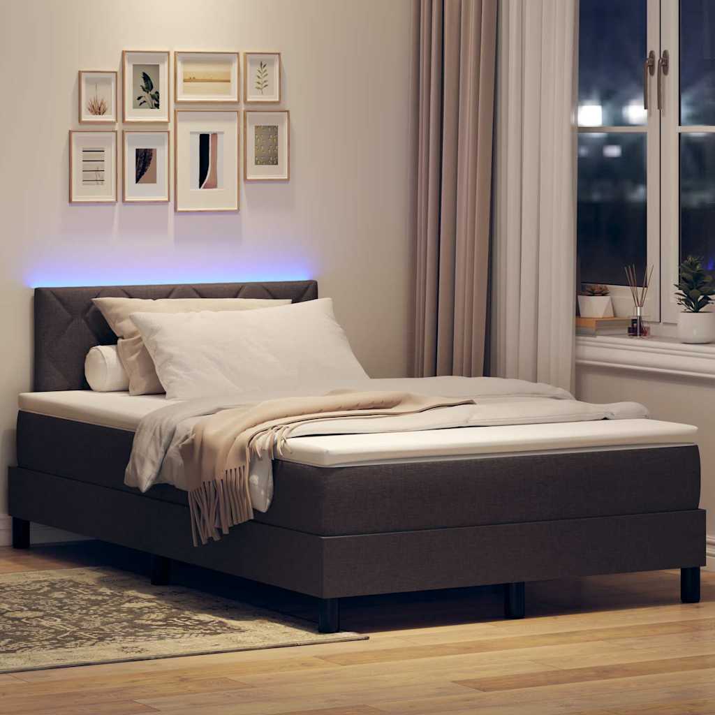 Box spring seng med madras med LED Mørk Brun 120 x 200 cm Stof