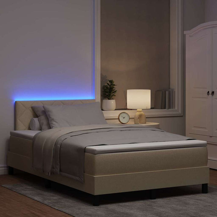 Box spring seng med madras med LED Creme 120 x 200 cm Stof
