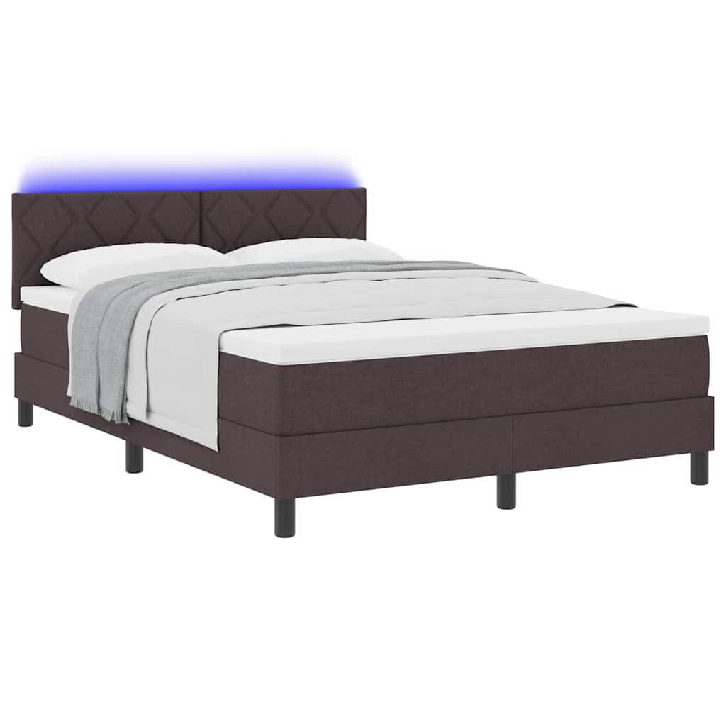 Box spring seng med LED-lysstrimler Mørk Brun 140 x 190 cm Stof