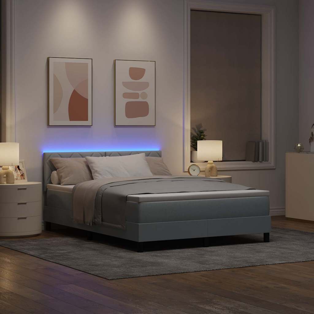 Box spring seng med madras med LED Lysegrå 140 x 200 cm Stof