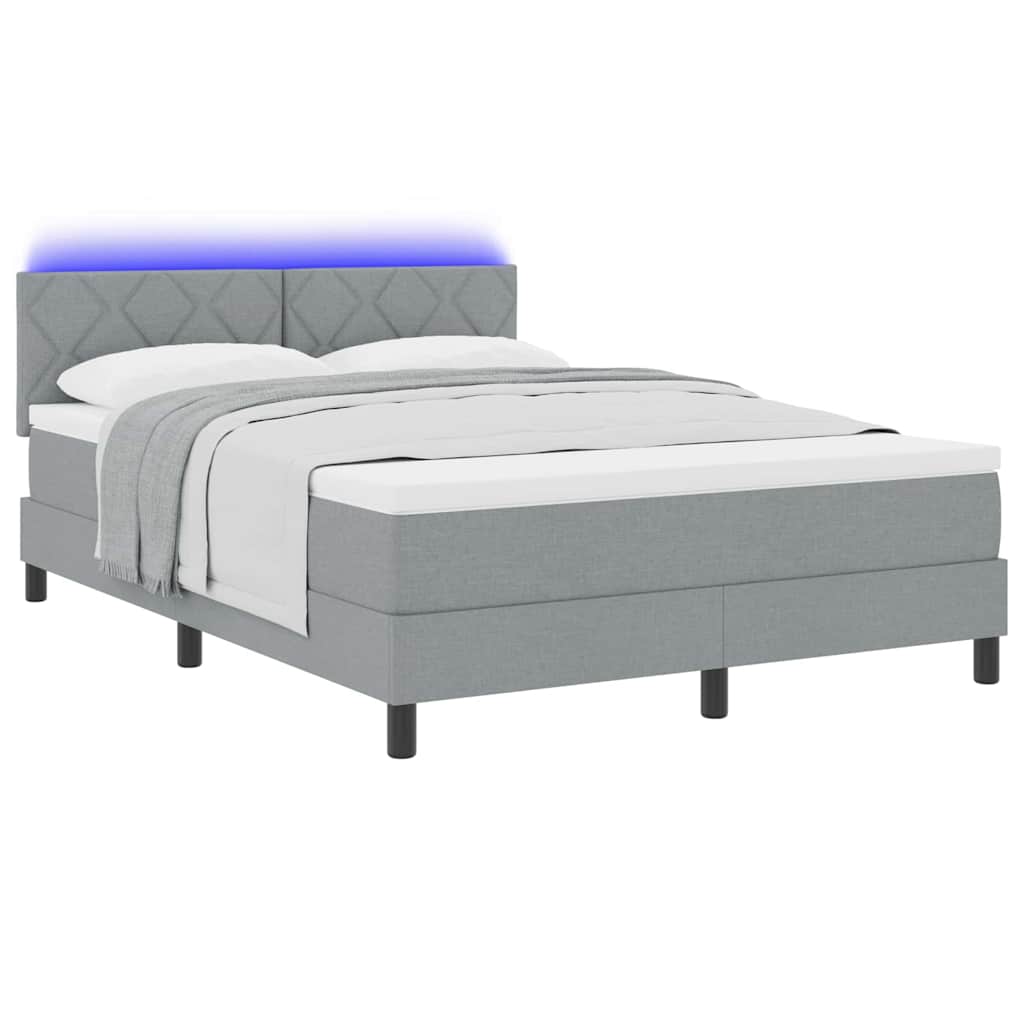 Box spring seng med madras med LED Lysegrå 140 x 200 cm Stof