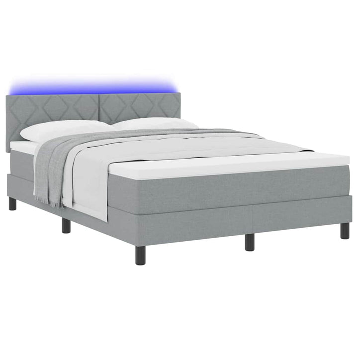 Box spring seng med madras med LED Lysegrå 140 x 200 cm Stof