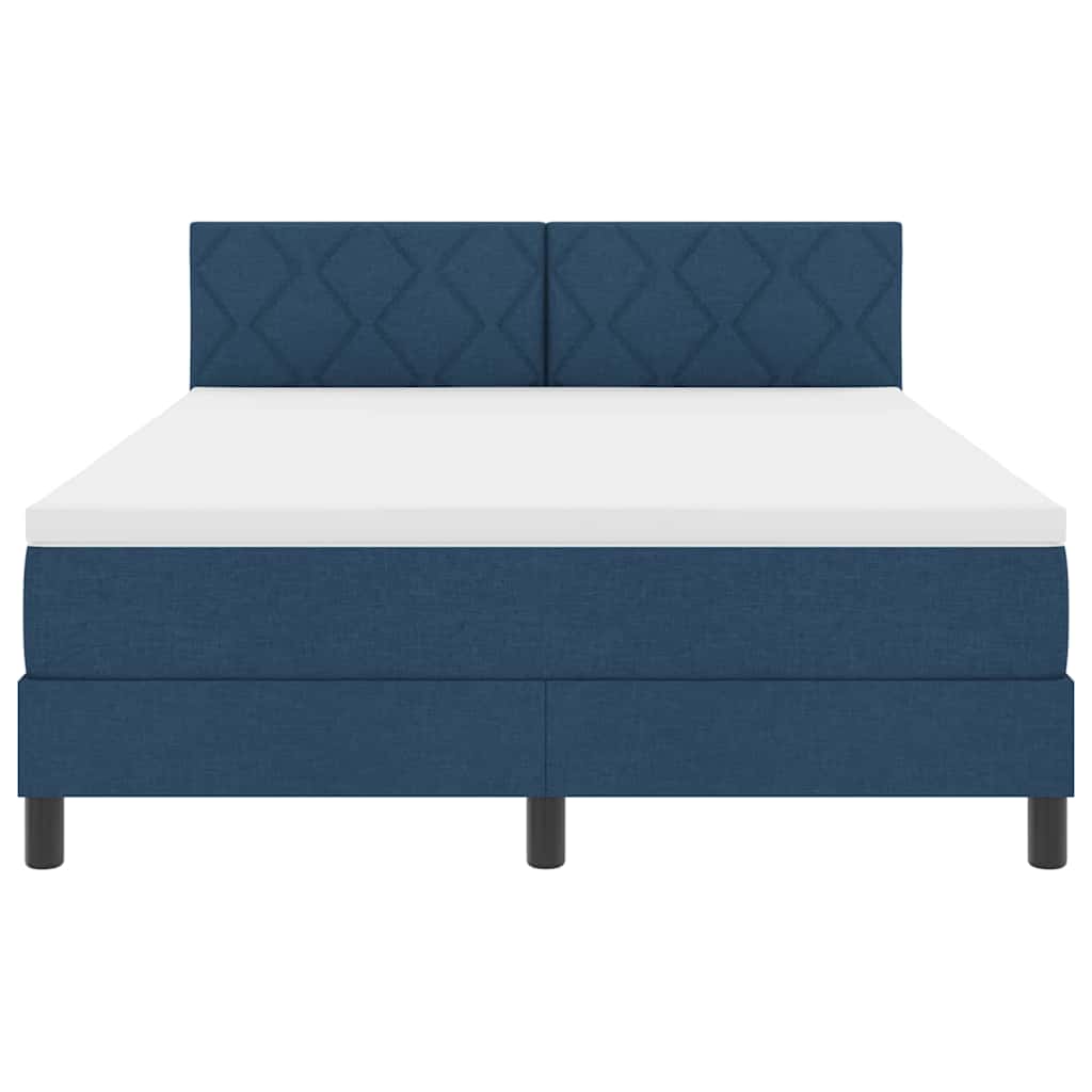 Box spring seng med LED-lysstrimler Blå 140 x 200 cm Stof