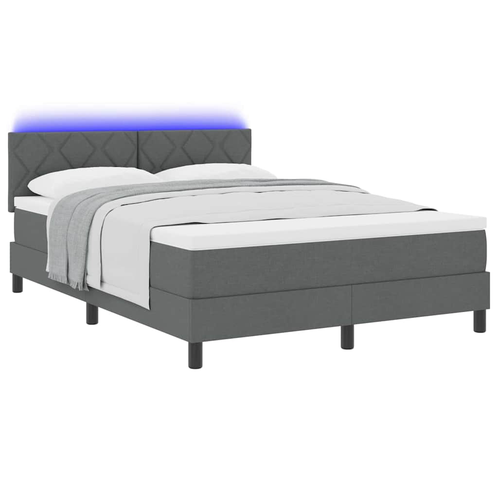 Box spring seng med LED-lysstrimler Mørkegrå 160 x 200 cm Stof