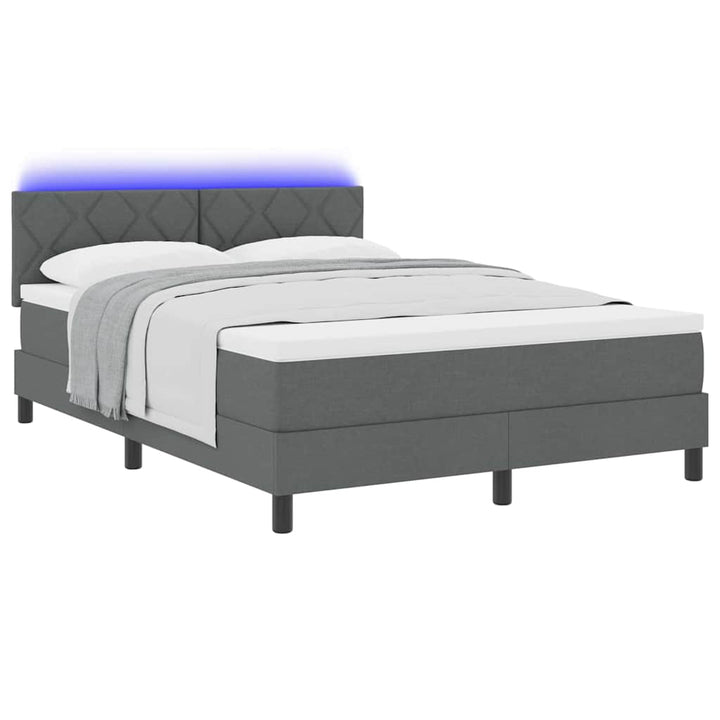 Box spring seng med LED-lysstrimler Mørkegrå 160 x 200 cm Stof