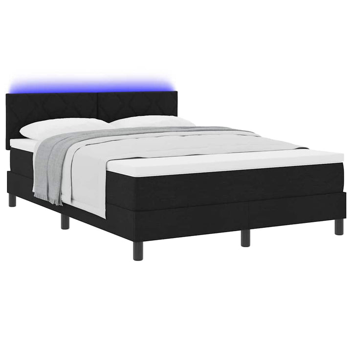 Box spring seng med LED-lysstrimler Sort 160 x 200 cm Stof