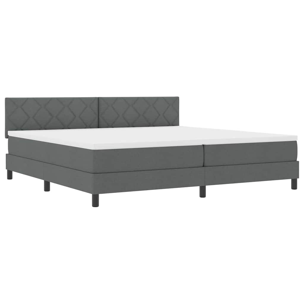 Box spring seng med LED-lysstrimler Mørkegrå 200 x 200 cm Stof