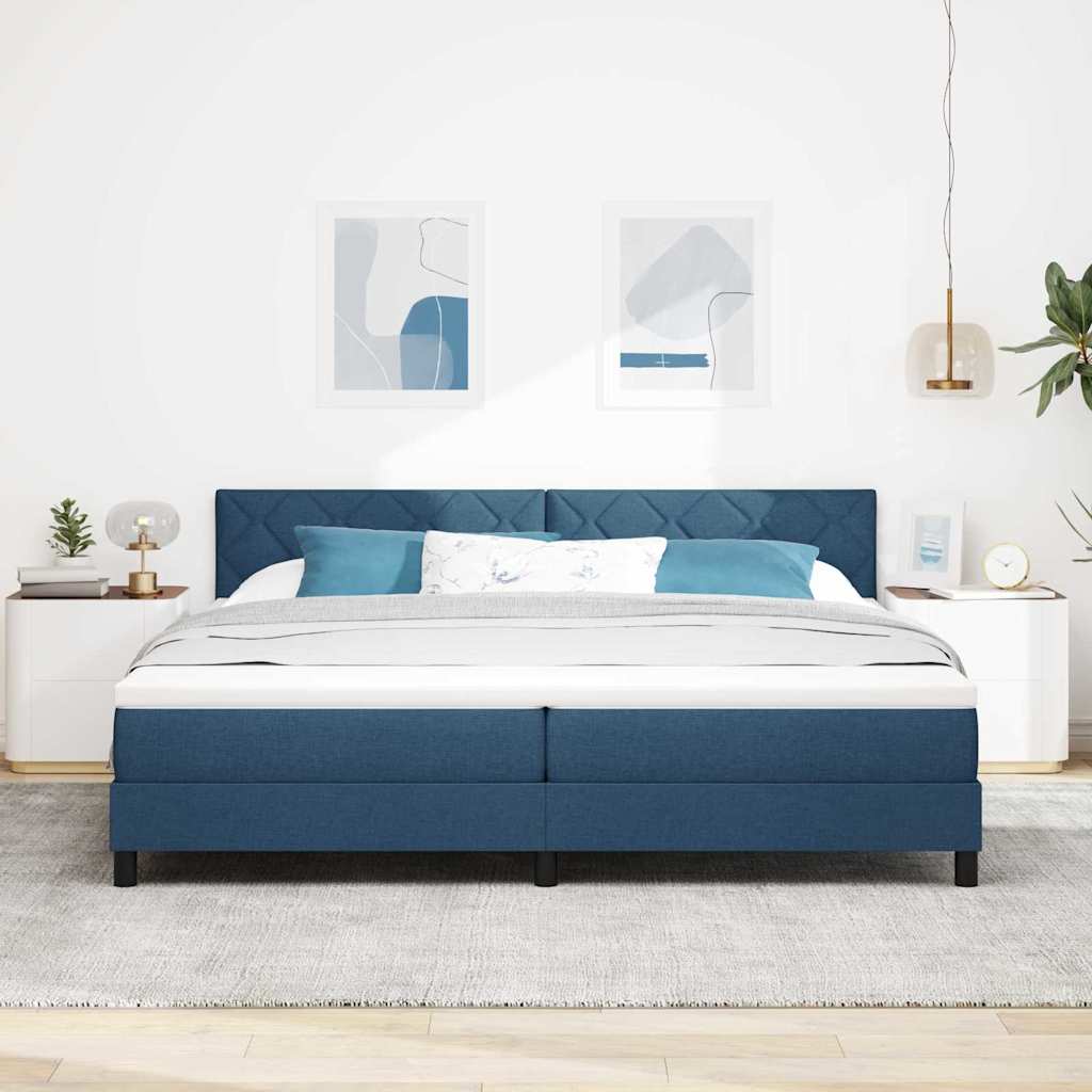 Box spring seng med madras med LED Blå 200 x 200 cm Stof