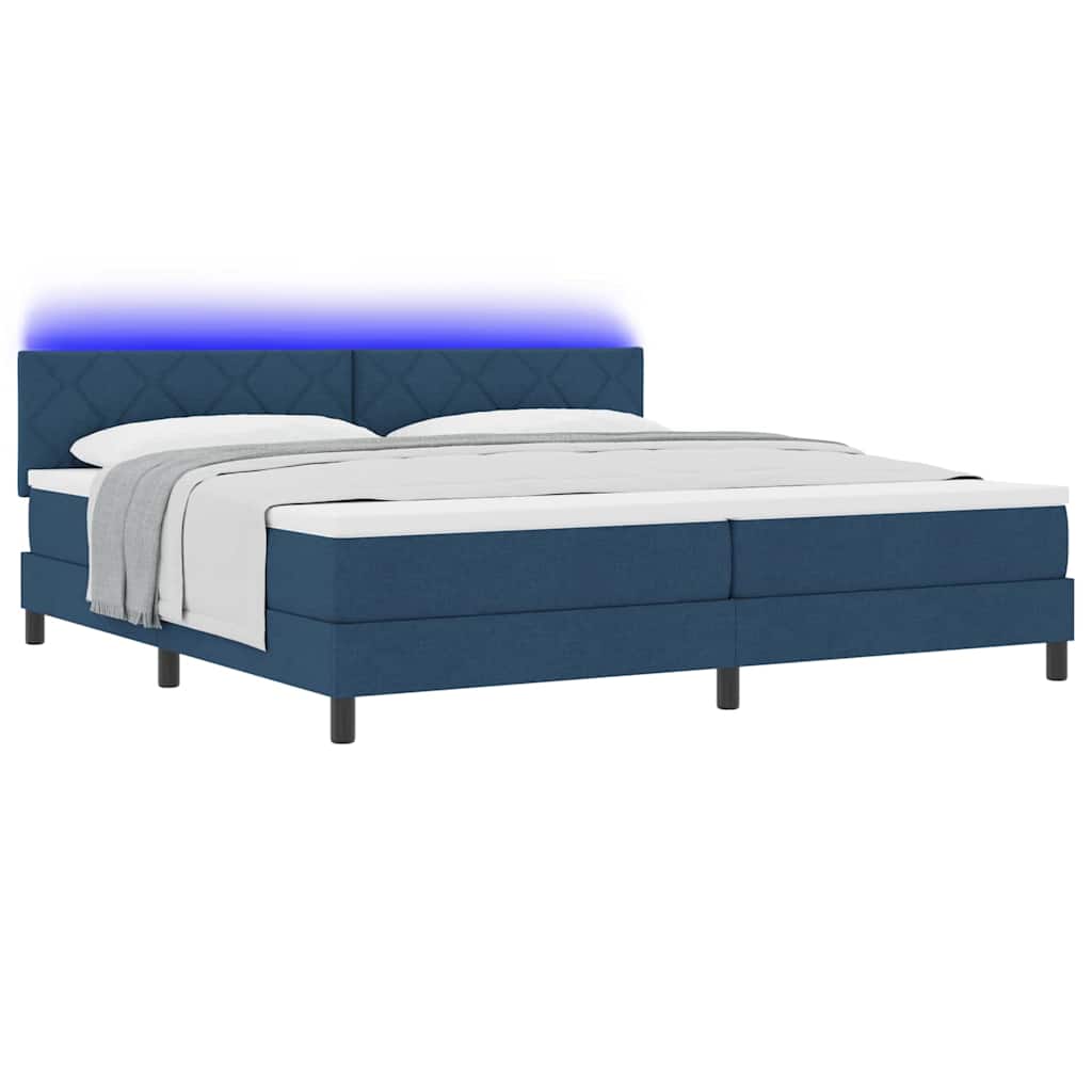Box spring seng med madras med LED Blå 200 x 200 cm Stof
