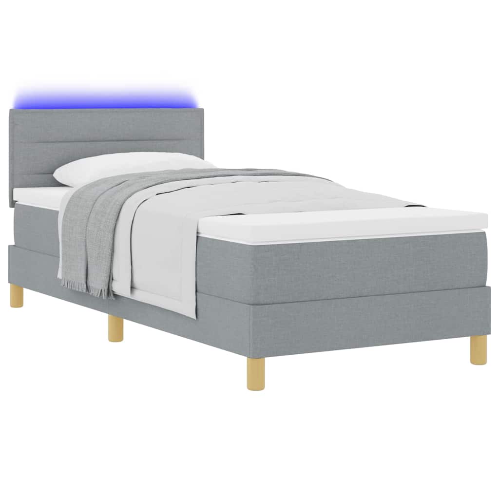 LED Box Spring Bed med pude Lysegrå 90 x 190 cm Stof