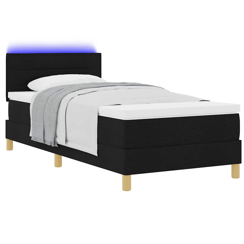 LED Box Spring Bed med LED-lysstrimler Sort 90 x 190 cm Stof