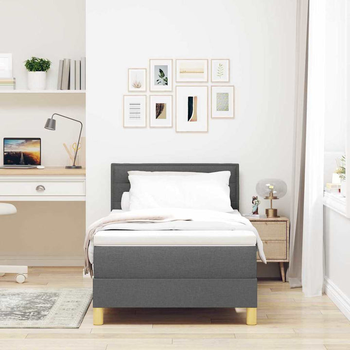LED Box Spring Bed med hovedgærde Mørkegrå 90 x 200 cm Stof