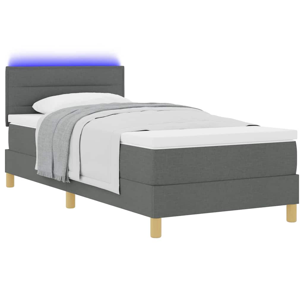 LED Box Spring Bed med hovedgærde Mørkegrå 90 x 200 cm Stof