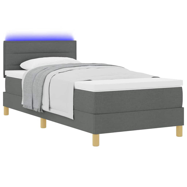 LED Box Spring Bed med hovedgærde Mørkegrå 90 x 200 cm Stof