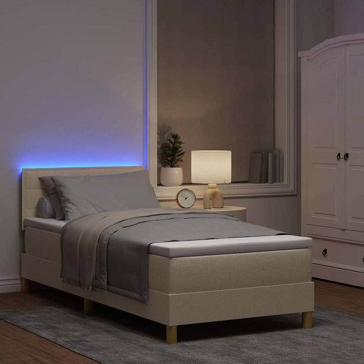 LED Box Spring Bed med LED-lysstrimler Creme 100 x 200 cm Stof