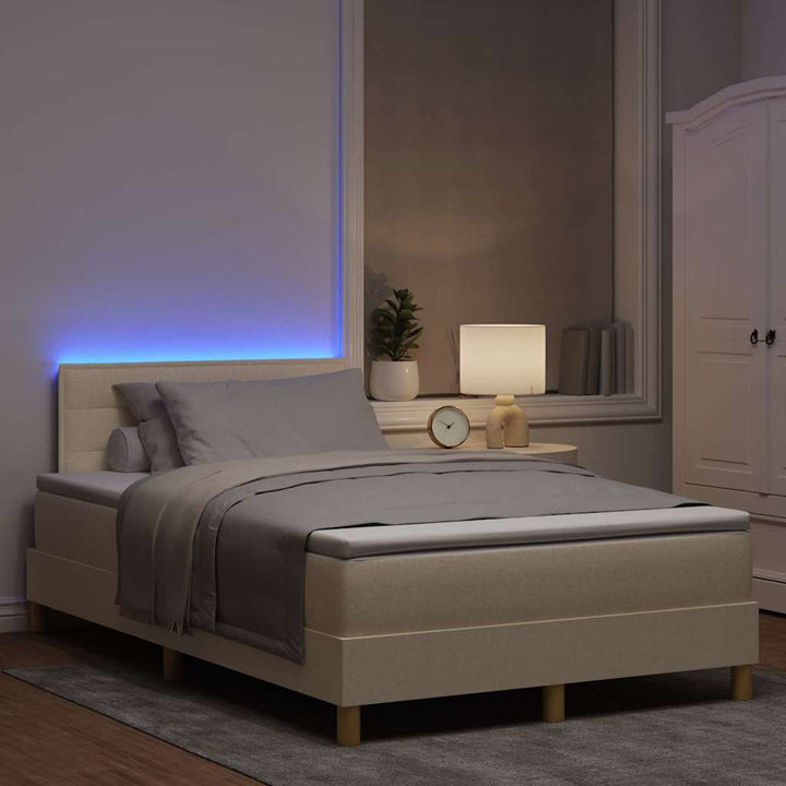 LED Box Spring Bed med LED-lysstrimler Creme 120 x 190 cm Stof