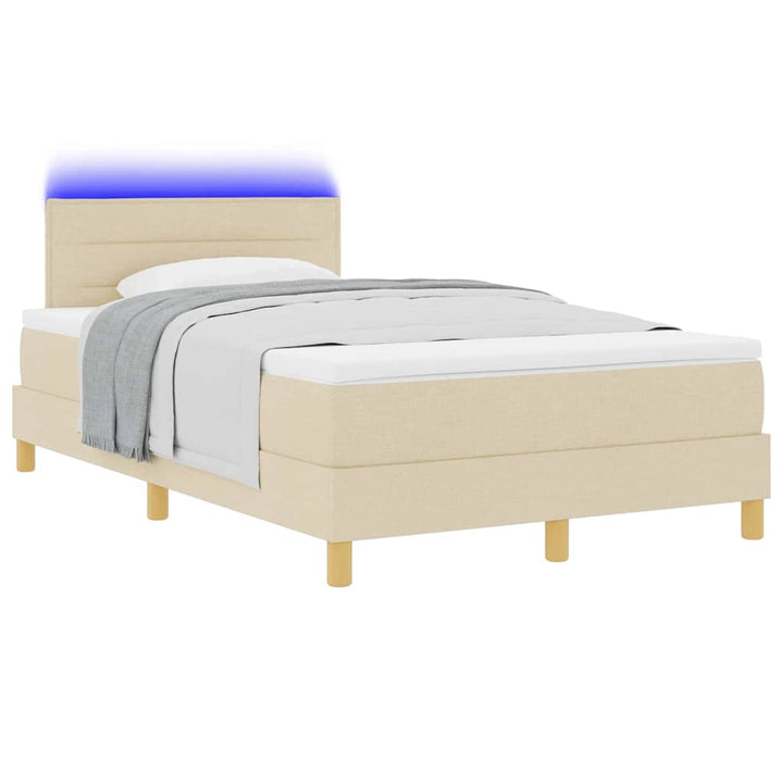 LED Box Spring Bed med LED-lysstrimler Creme 120 x 200 cm Stof