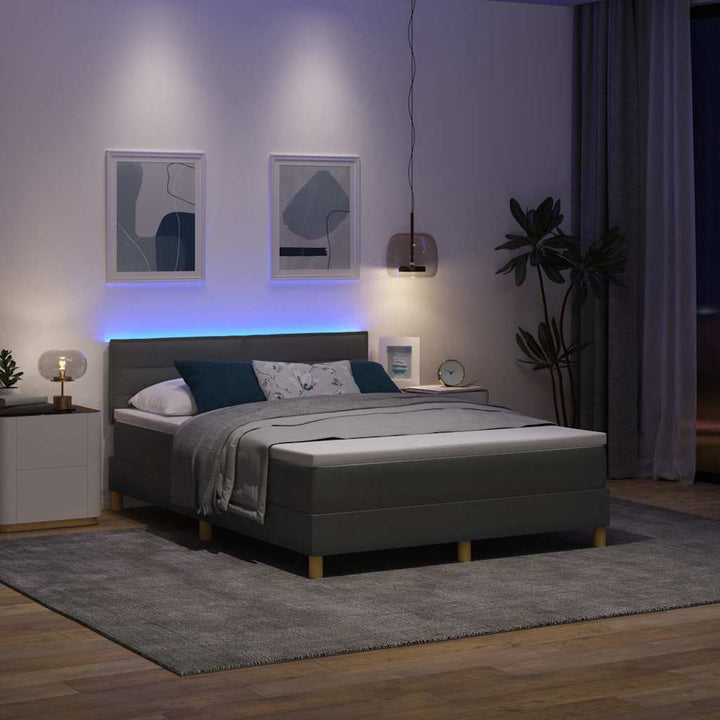 LED Box Spring Bed med hovedgærde Mørkegrå 140 x 190 cm Stof