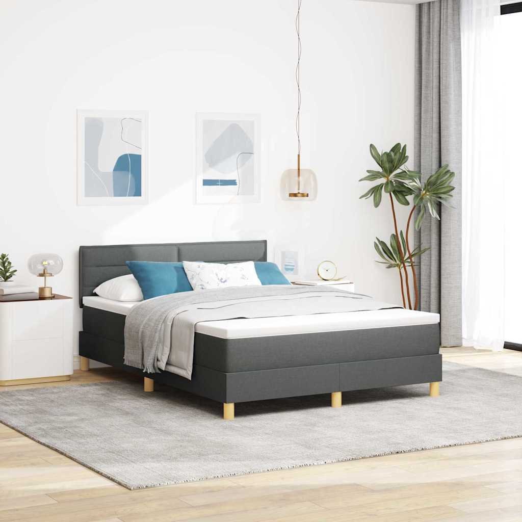 LED Box Spring Bed med hovedgærde Mørkegrå 140 x 190 cm Stof