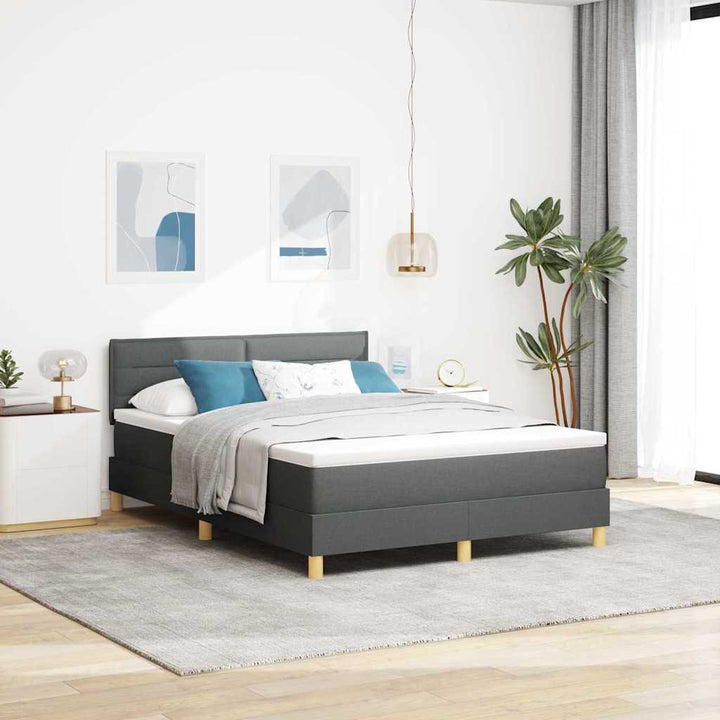 LED Box Spring Bed med hovedgærde Mørkegrå 140 x 190 cm Stof