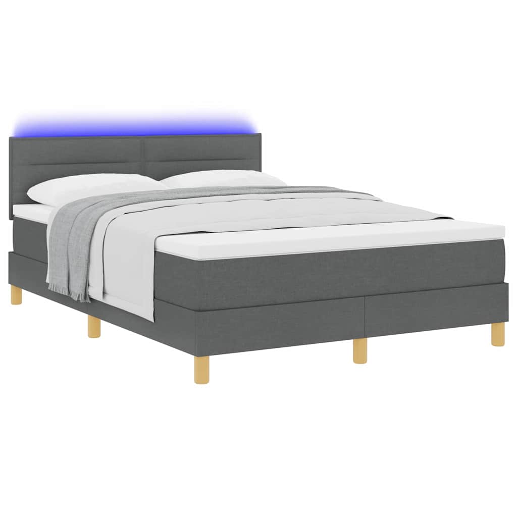 LED Box Spring Bed med hovedgærde Mørkegrå 140 x 190 cm Stof
