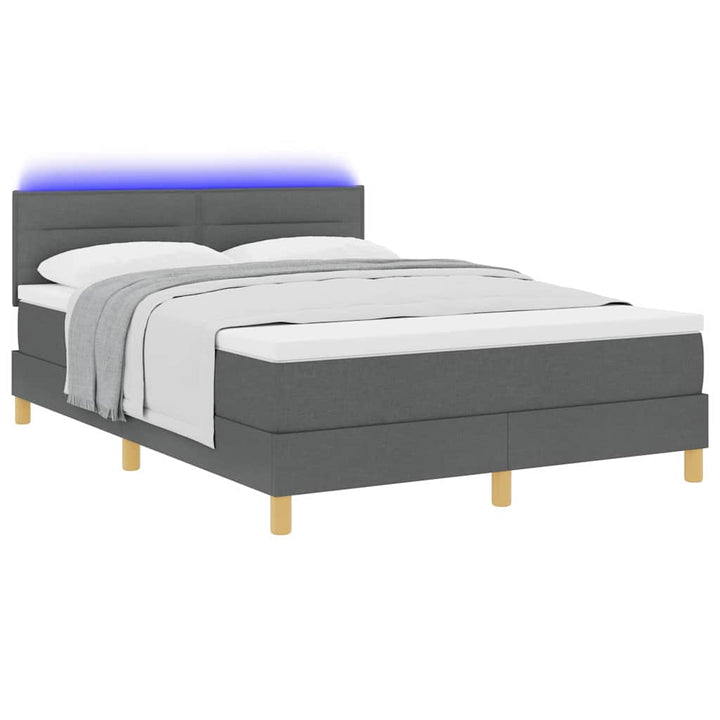 LED Box Spring Bed med hovedgærde Mørkegrå 140 x 190 cm Stof