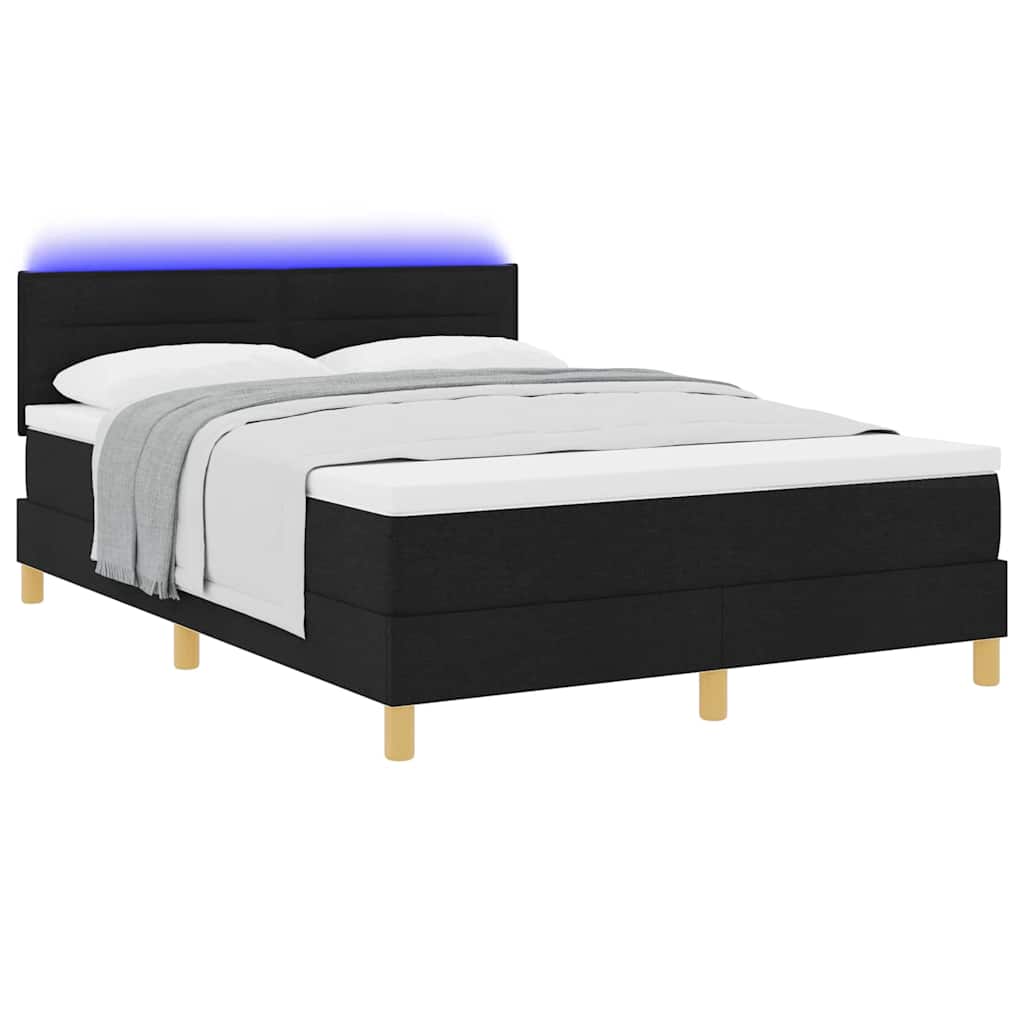 LED Box Spring Bed med LED-lysstrimler Sort 140 x 200 cm Stof
