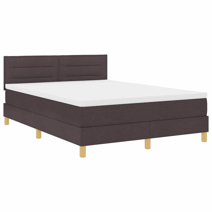 LED Box Spring Bed med hovedgærde Mørk Brun 140 x 200 cm Stof