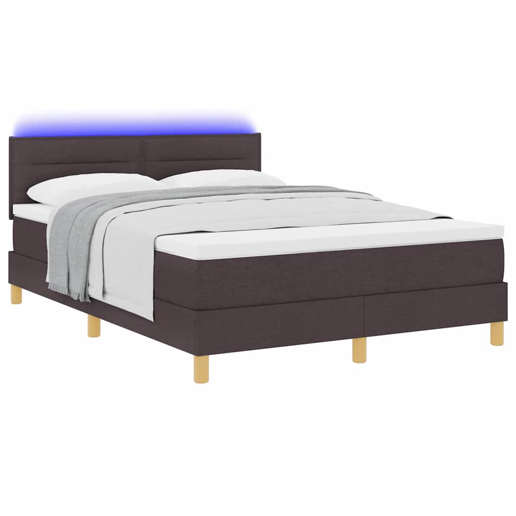 LED Box Spring Bed med hovedgærde Mørk Brun 140 x 200 cm Stof
