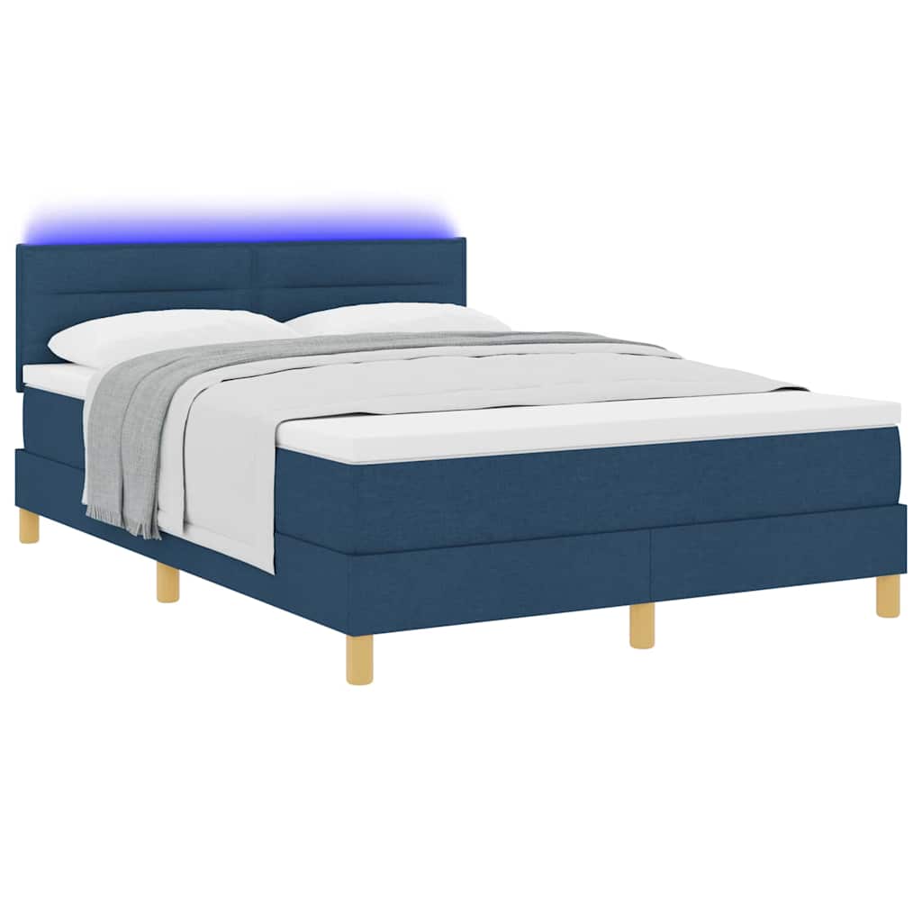 LED Box Spring Bed med pude Blå 140 x 200 cm Stof