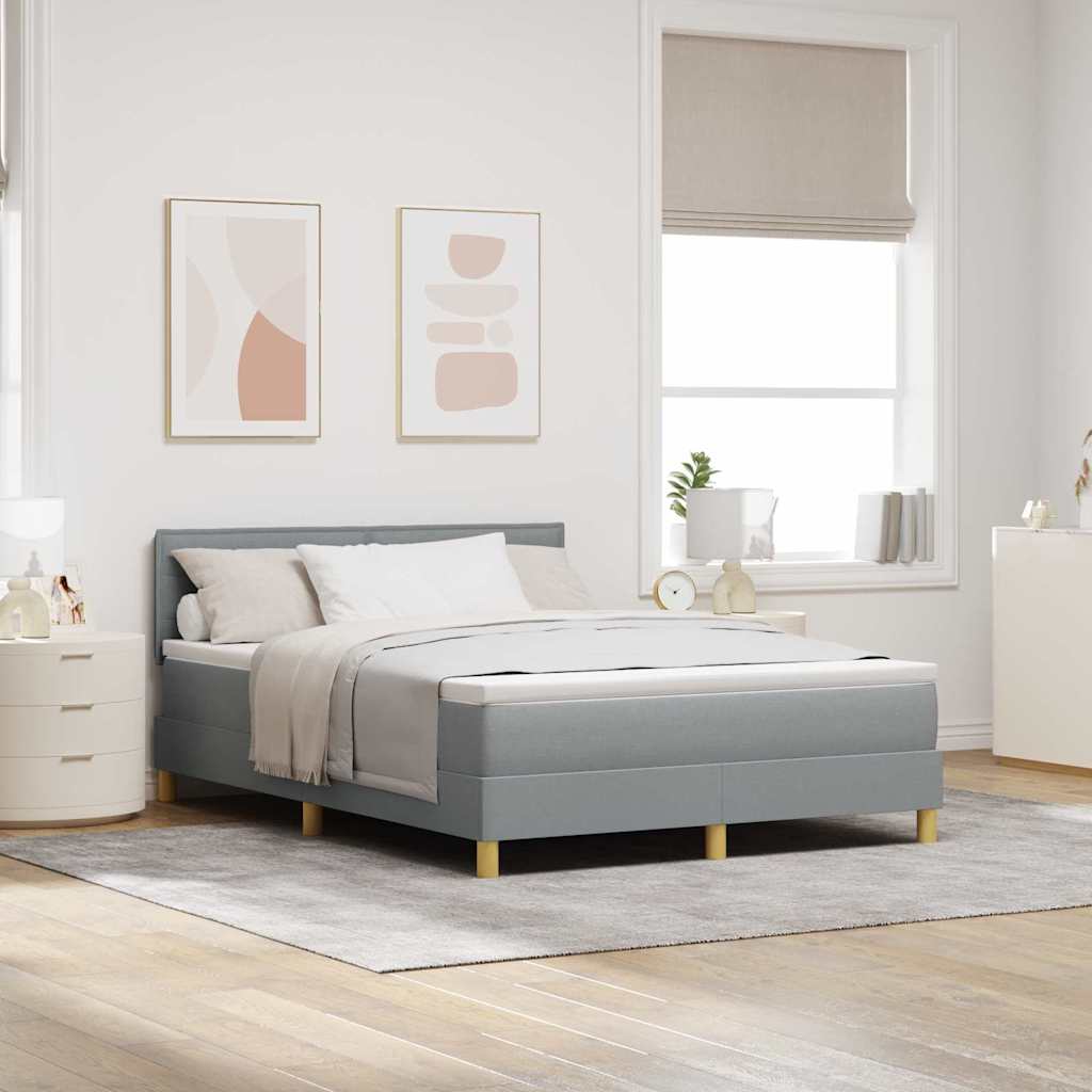 LED Box Spring Bed med hovedgærde Lysegrå 160 x 200 cm Stof