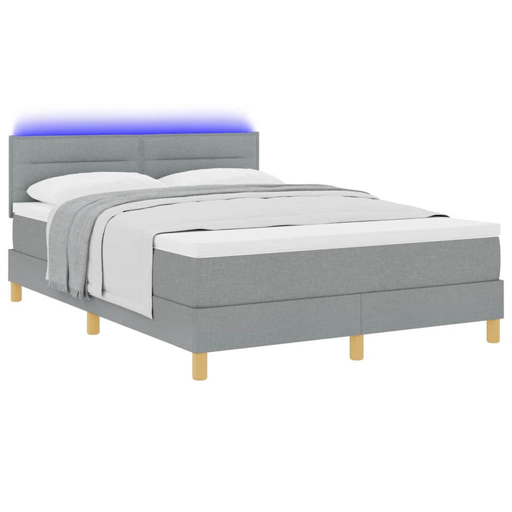 LED Box Spring Bed med hovedgærde Lysegrå 160 x 200 cm Stof