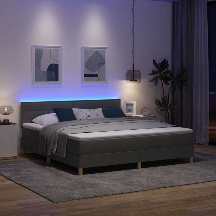 LED Box Spring Bed med hovedgærde Mørkegrå 180 x 200 cm Stof