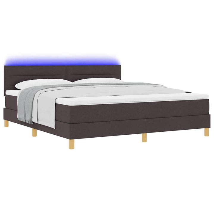 LED Box Spring Bed med hovedgærde Mørk Brun 180 x 200 cm Stof