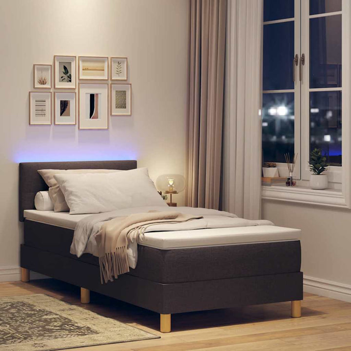 LED Box Spring Bed med hovedgærde Mørk Brun 80 x 200 cm Stof