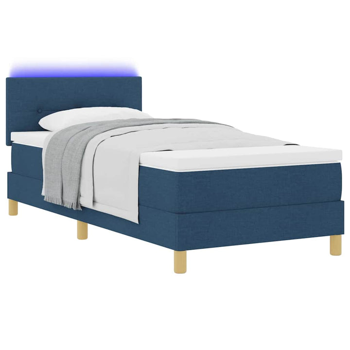 LED Box Spring Bed med pude med hovedgærde Blå 80 x 200 cm Stof