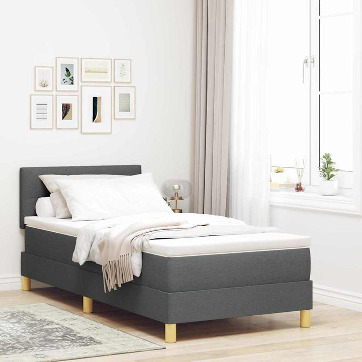 LED Box Spring Bed med hovedgærde Mørkegrå 90 x 190 cm Stof